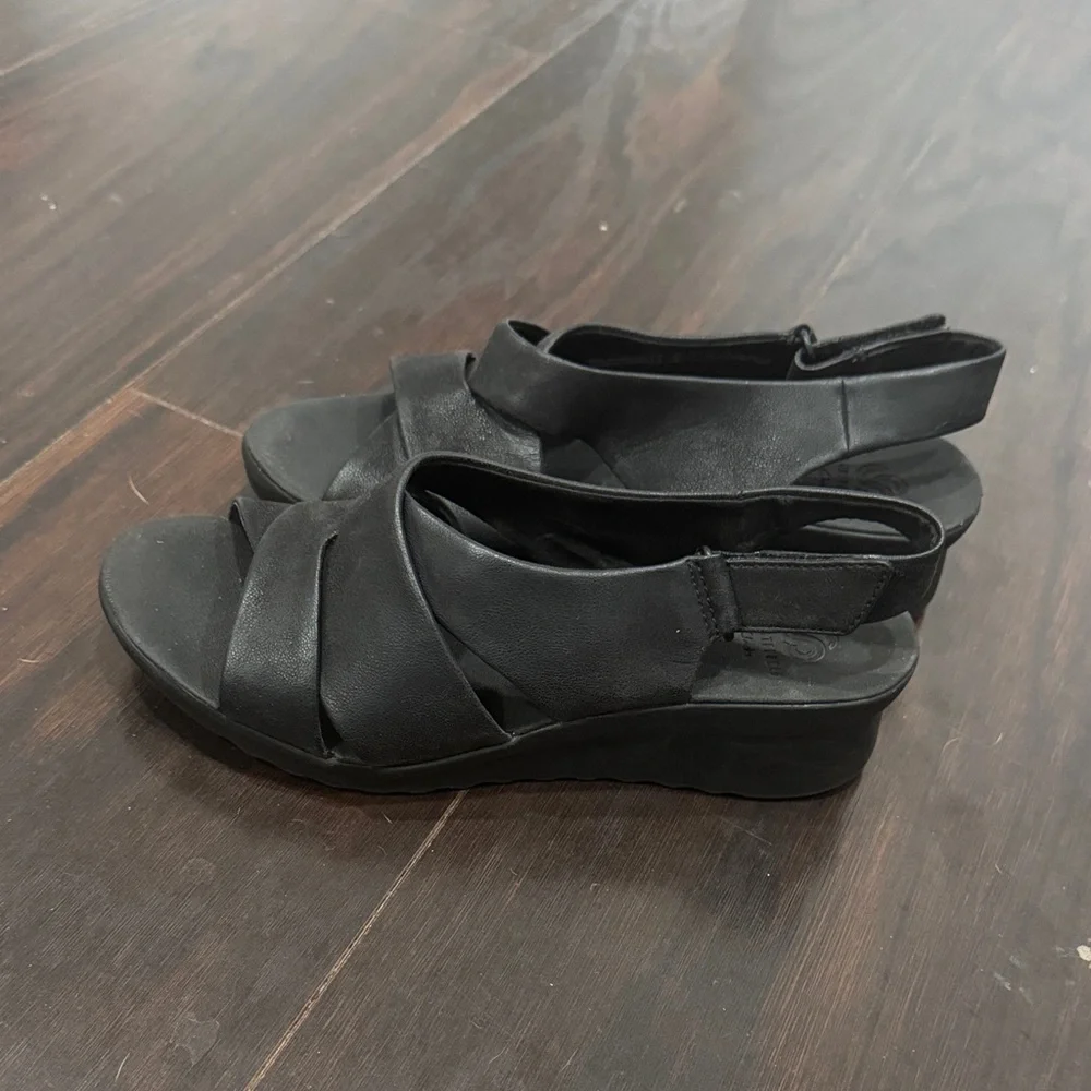 Cloudsteppers by Clarks Black Wedge Sandals | Good Used Condition